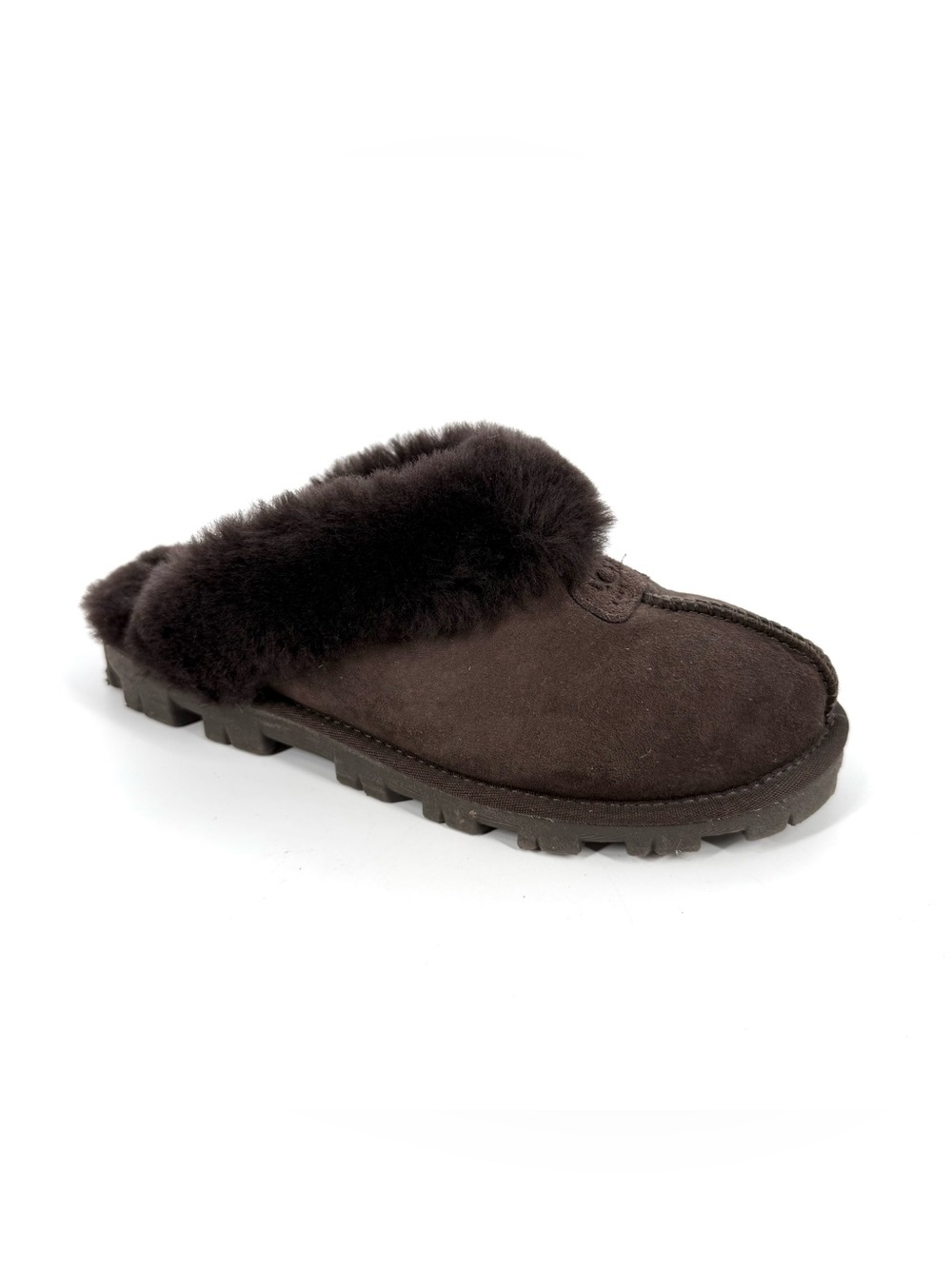 UGG Coquette Slippers Womens Size 8 Brown Suede Leather Shearling Lined Mules